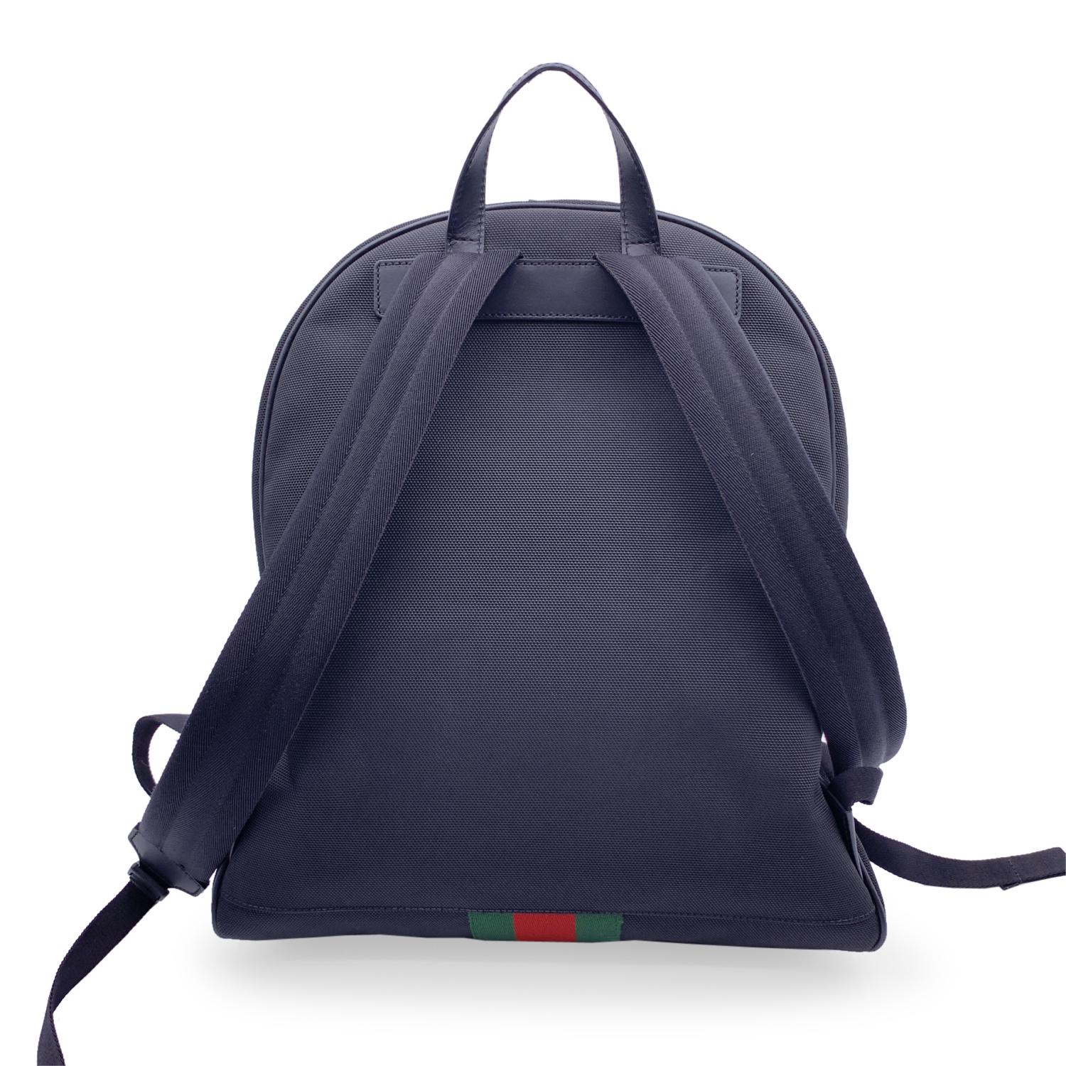 Women's or Men's Gucci Black Techno Canvas Web Stripe Backpack Shoulder Bag For Sale