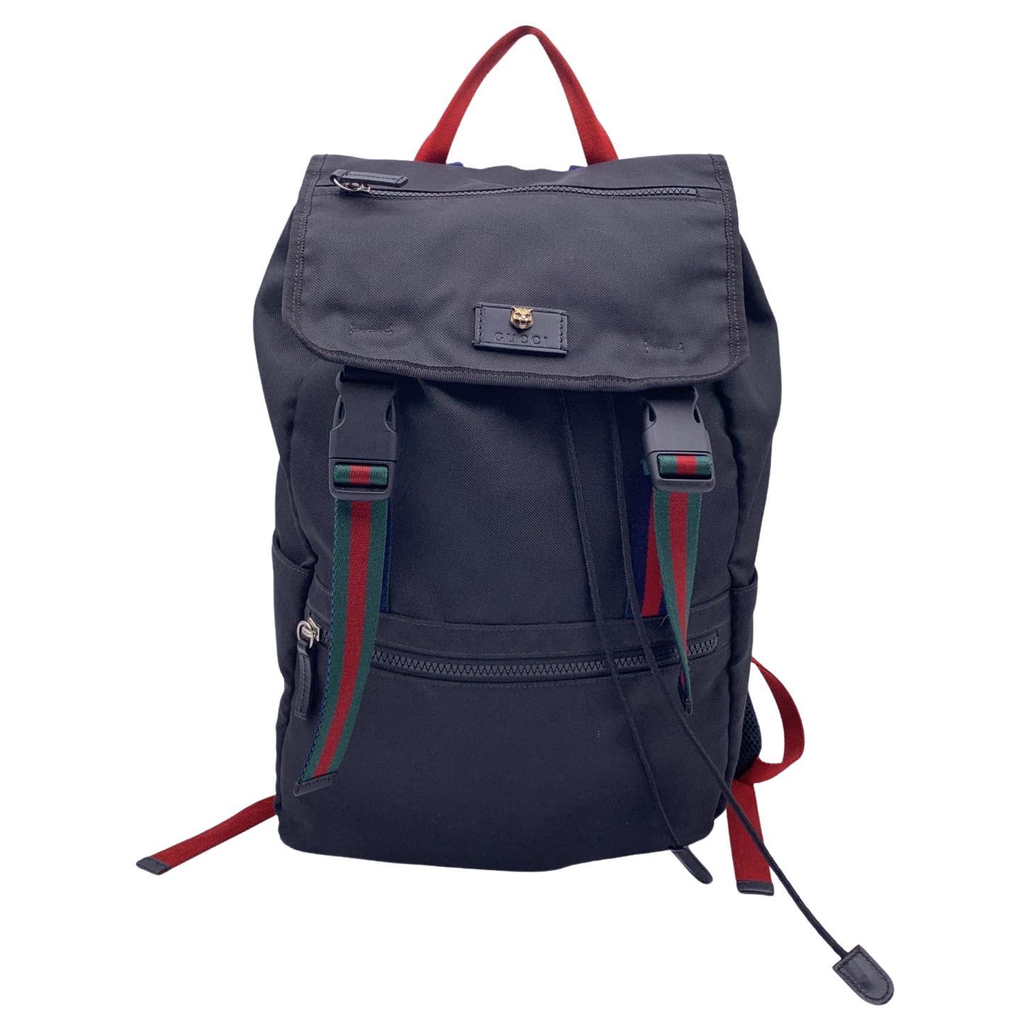 Gucci Black Techno Canvas Web Stripe Sherry Line Backpack Bag