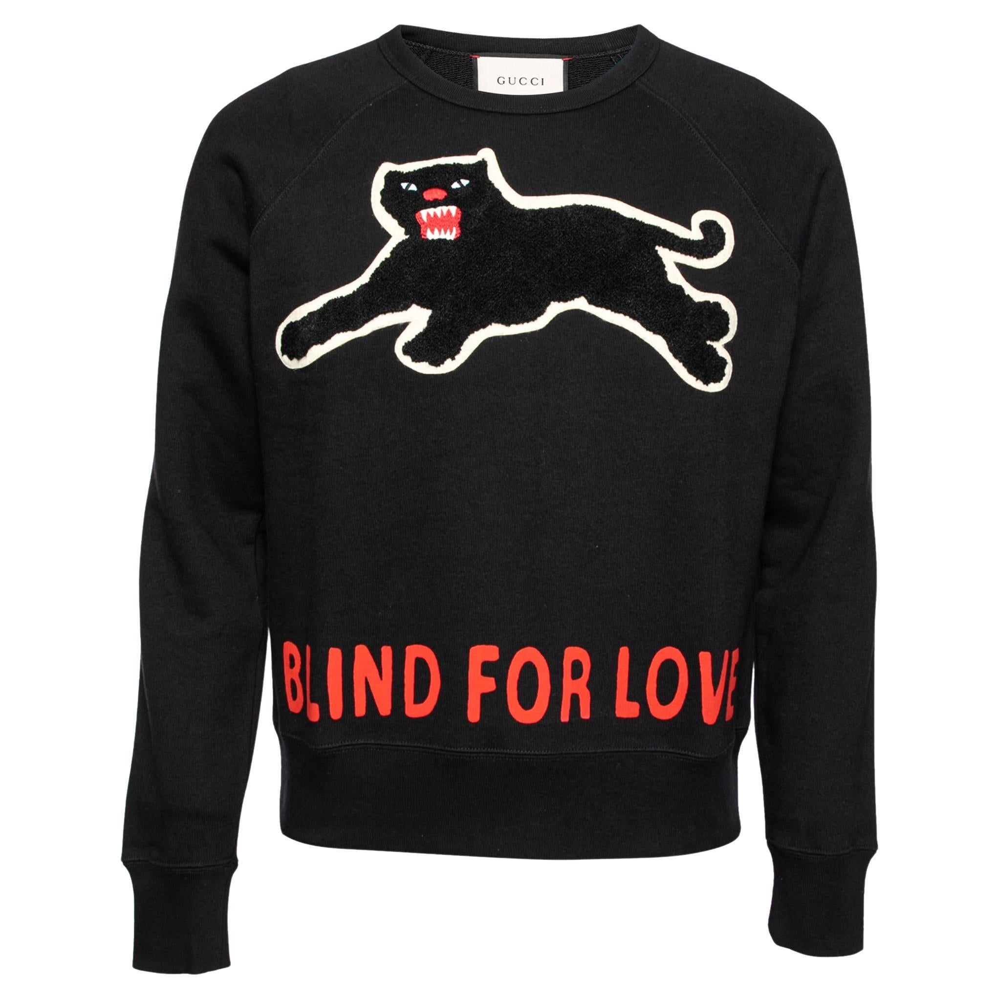 Gucci Black Terry Knit Panther Applique Sweatshirt S For Sale at 1stDibs