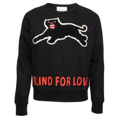 Gucci Black Terry Knit Panther Applique Sweatshirt S