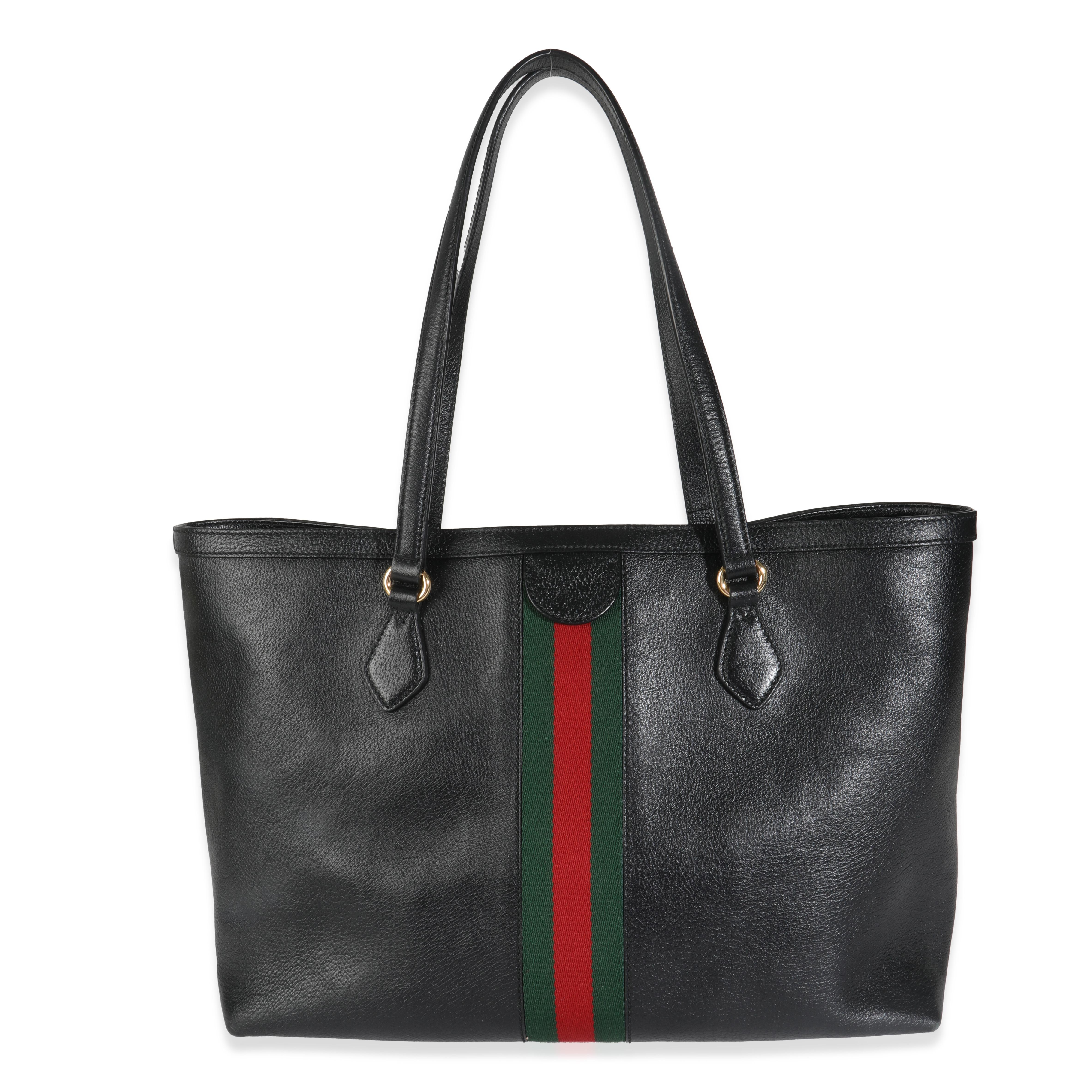 Listing Title: Gucci Black Textured Calfskin Web Medium Ophidia Shopping Tote
SKU: Z145215
Condition: Pre-owned 
Condition Description: Making its debut for Cruise '18, the Ophidia line-up from Gucci takes its name from Greek origins. Typically