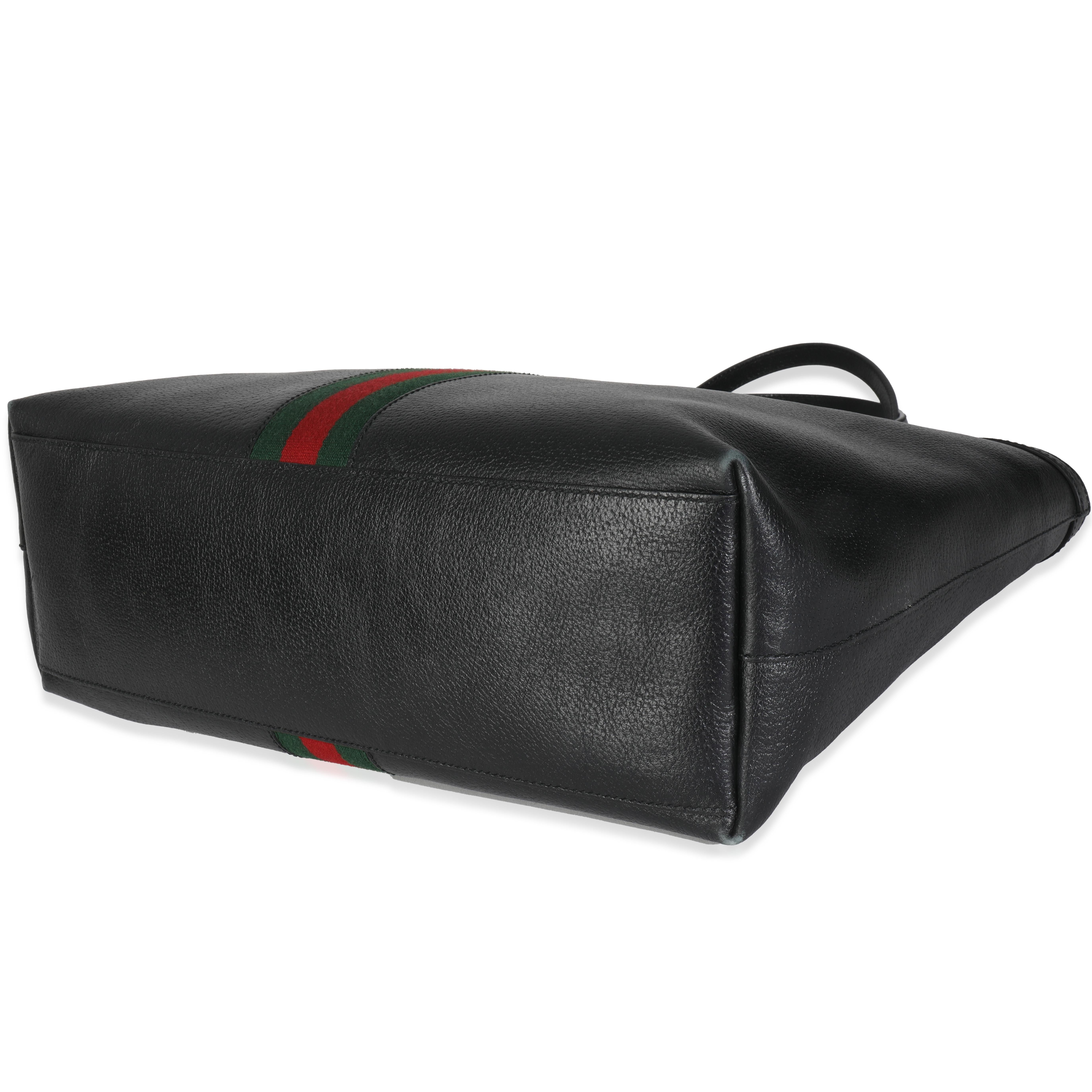 Gucci Black Textured Calfskin Web Medium Ophidia Shopping Tote For Sale 1