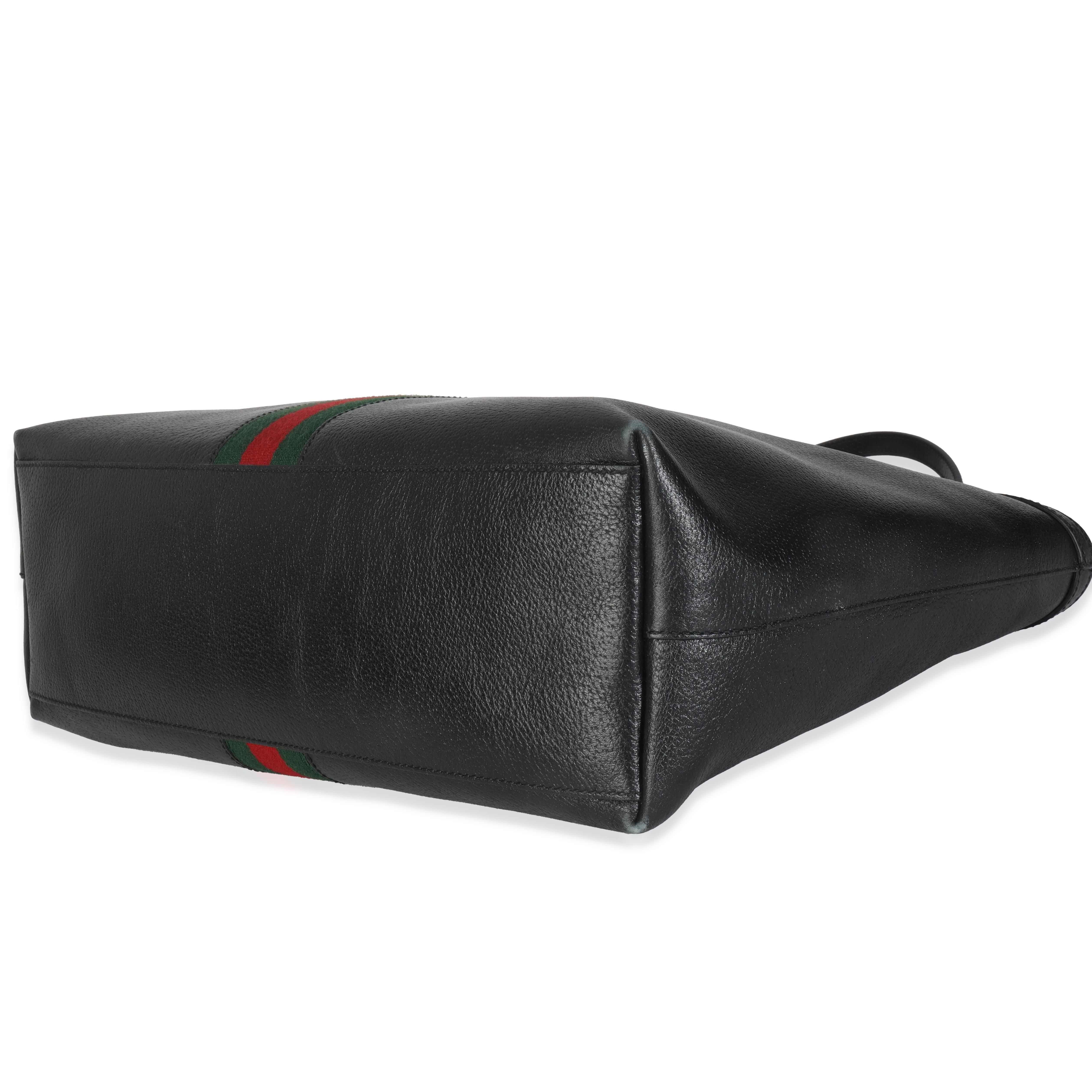 Gucci Black Textured Calfskin Web Medium Ophidia Shopping Tote For Sale 2