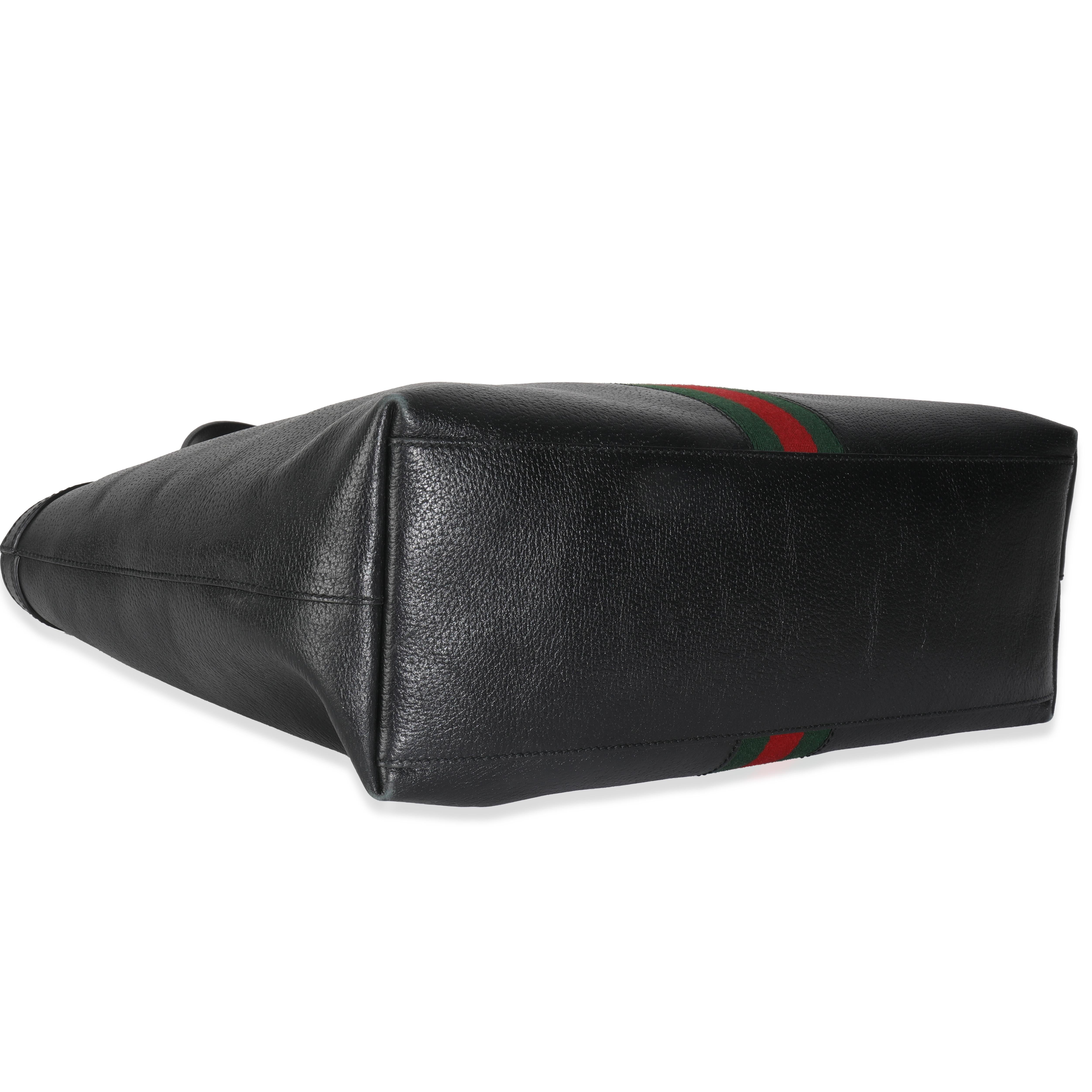Gucci Black Textured Calfskin Web Medium Ophidia Shopping Tote For Sale 3