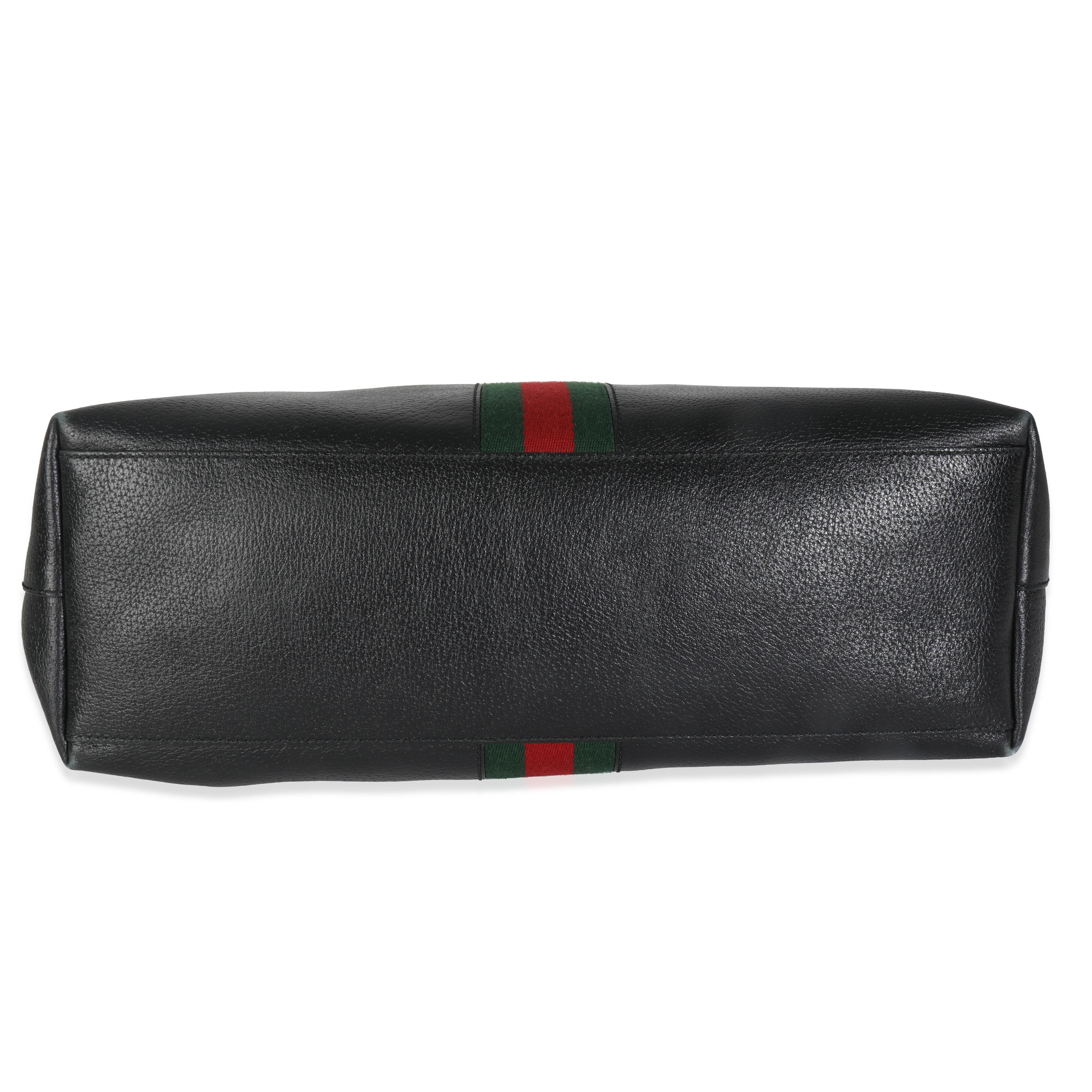 Gucci Black Textured Calfskin Web Medium Ophidia Shopping Tote For Sale 4
