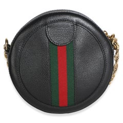 Gucci Black Textured Calfskin Web Mini Ophidia Round Bag
