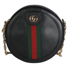 Gucci Black Textured Calfskin Web Mini Ophidia Round Bag
