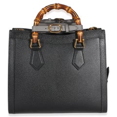 Gucci Black Textured Dollar Calfskin Web Medium Diana Tote
