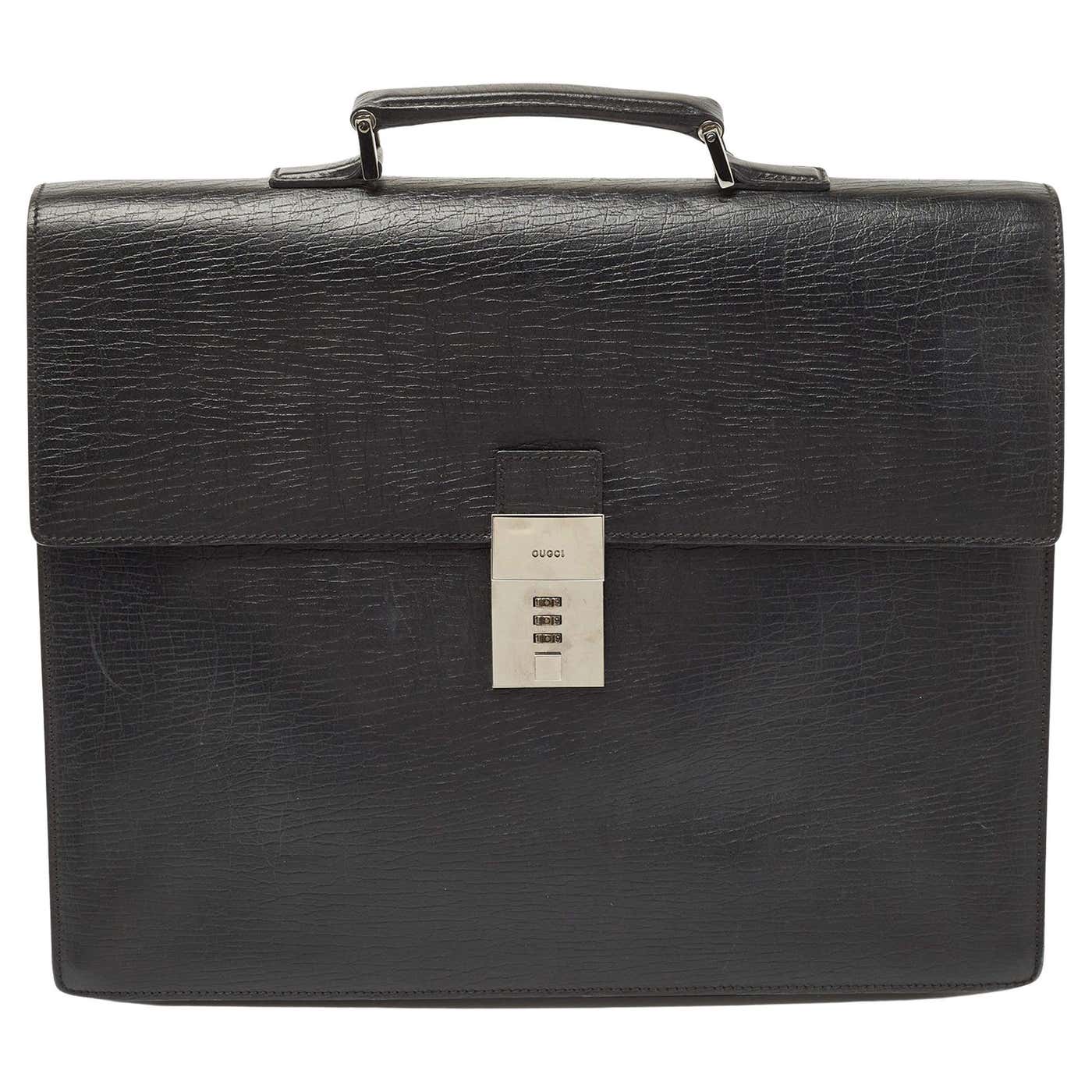 Brefcase Lock Gucci Black Textured Leather Combination Lock Briefcase For Sale at 1stDibs
