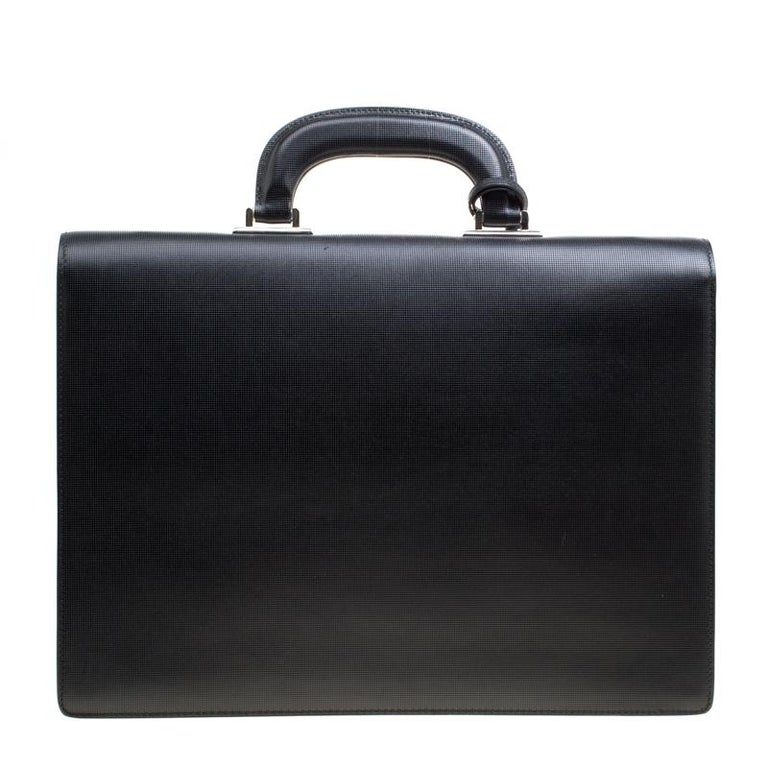 Gucci Black Textured Leather Double Gusset Briefcase For Sale at 1stDibs