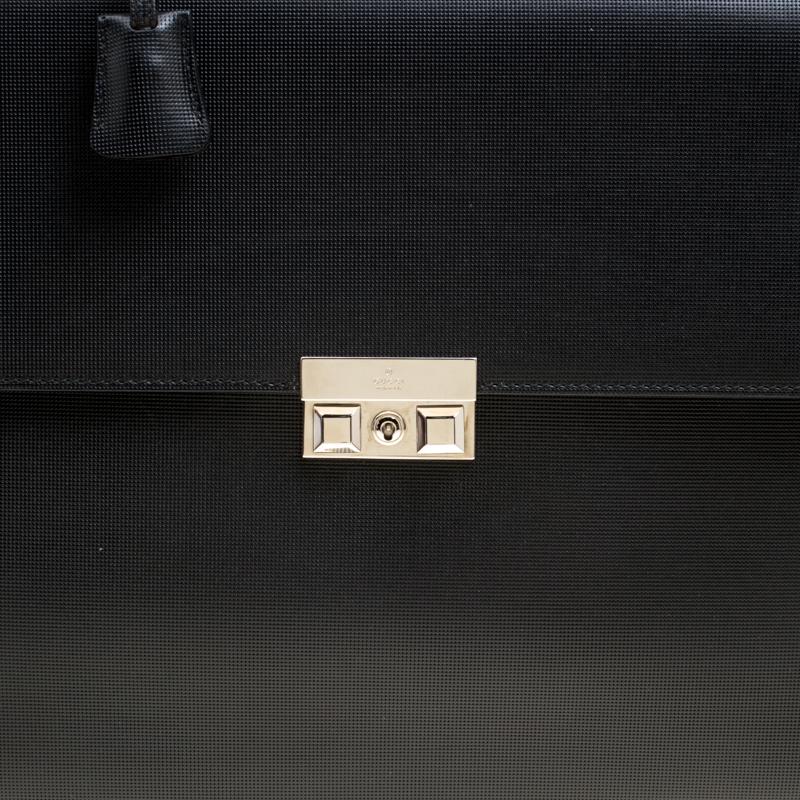 Gucci Black Textured Leather Double Gusset Briefcase In Good Condition In Dubai, Al Qouz 2
