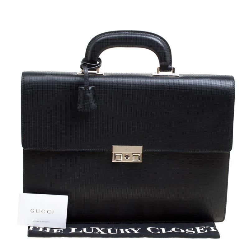 Gucci Black Textured Leather Double Gusset Briefcase 2