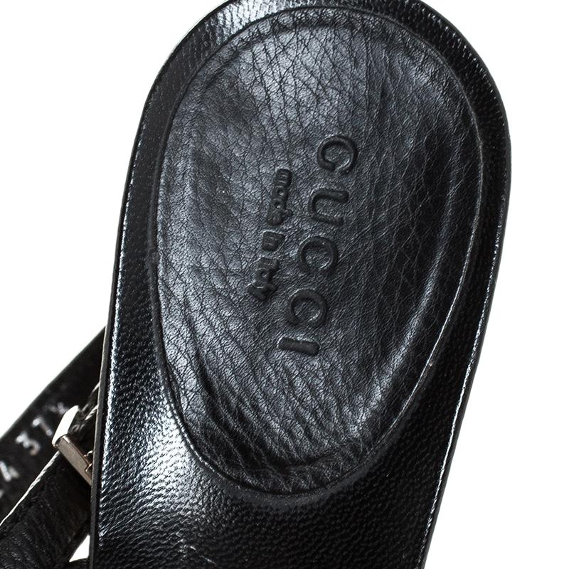 Gucci Black Textured Leather Horsebit T-Bar Ankle Strap Sandals Size 37.5 1