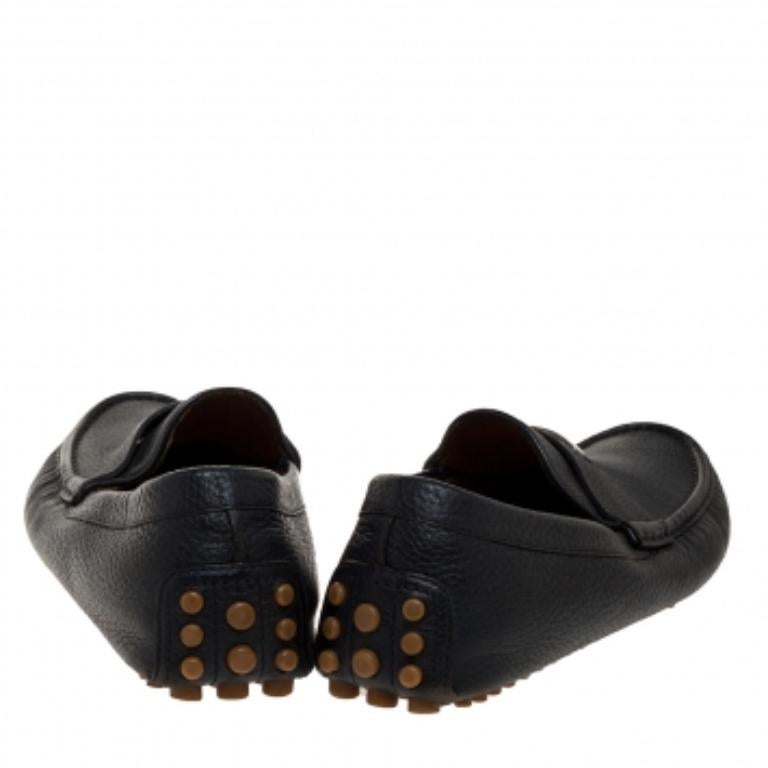Gucci Black Textured Leather Slip On Loafers Size 41.5 For Sale 1