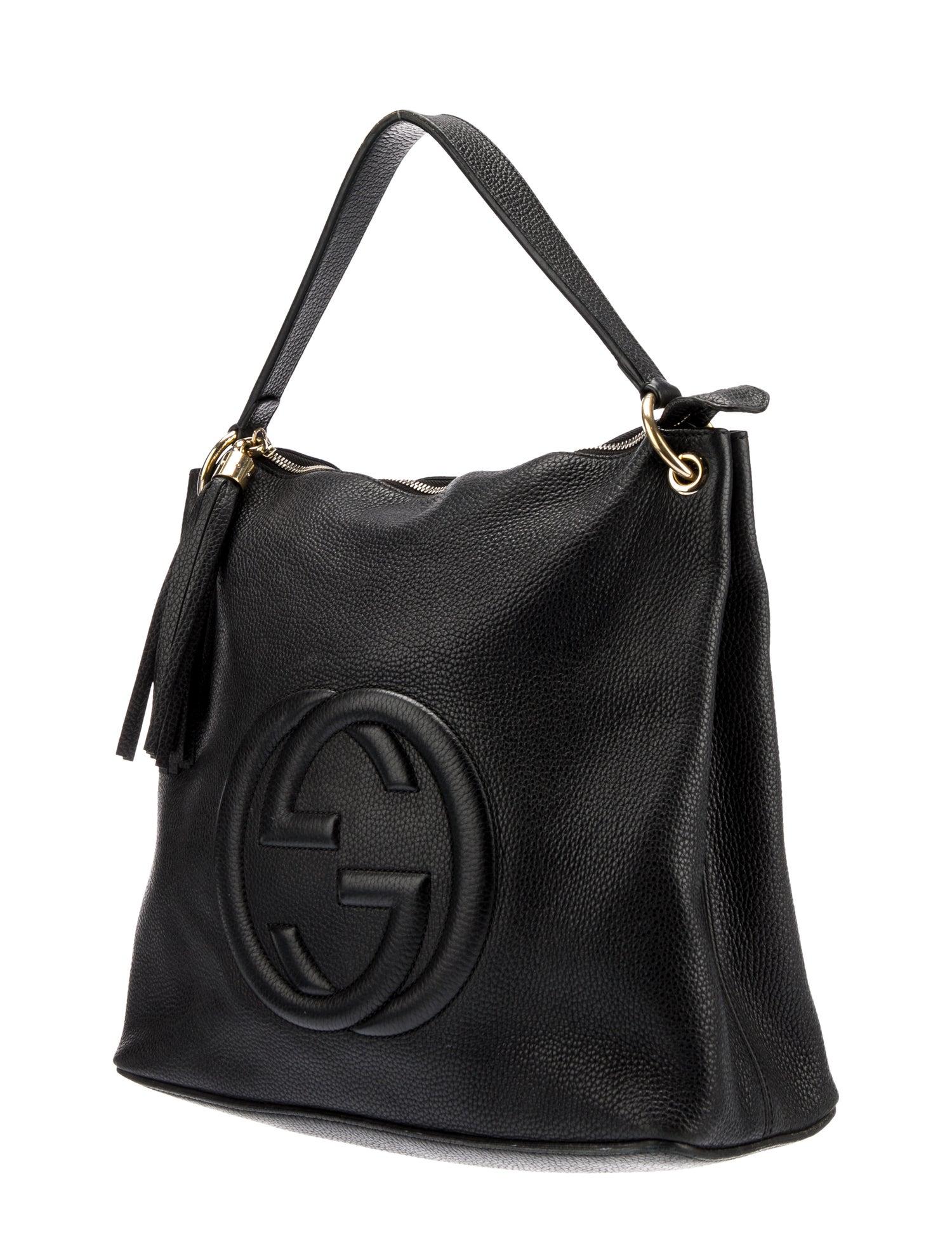 Gucci Black Textured Leather Soho Hobo Bag In Good Condition For Sale In Montreal, Quebec