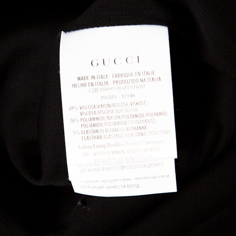 Gucci Black Textured Shoulder Button Detail Long Sleeve Shift Dress M 2