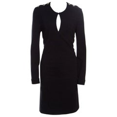 Gucci Black Textured Shoulder Button Detail Long Sleeve Shift Dress M