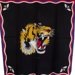 GUCCI black TIGER & BEE silk twill Scarf