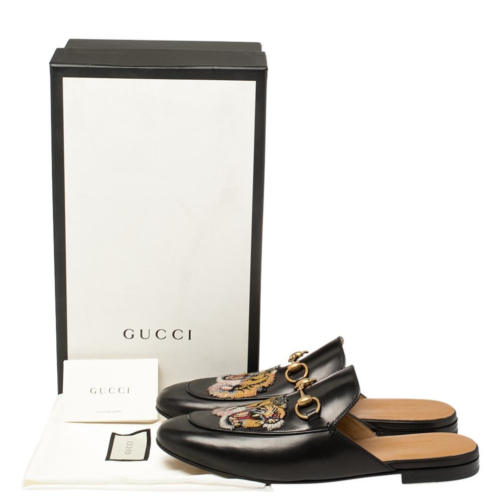 Men's Gucci Black Tiger Embroidered Leather Princetown Horsebit Mules Size 43.5