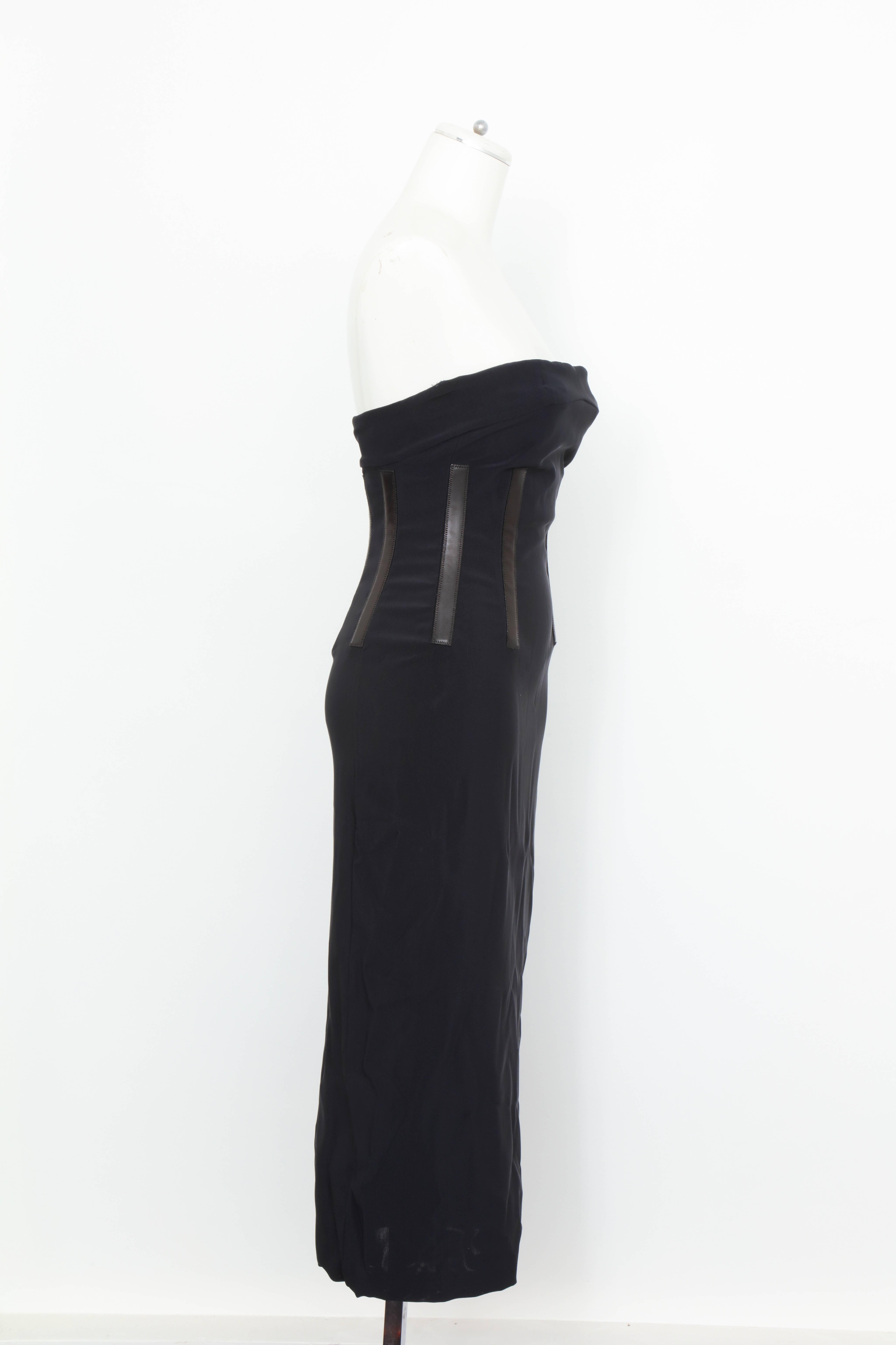 Gucci Black Tube Corset Dress with Leather Inserts In Excellent Condition For Sale In Chicago, IL