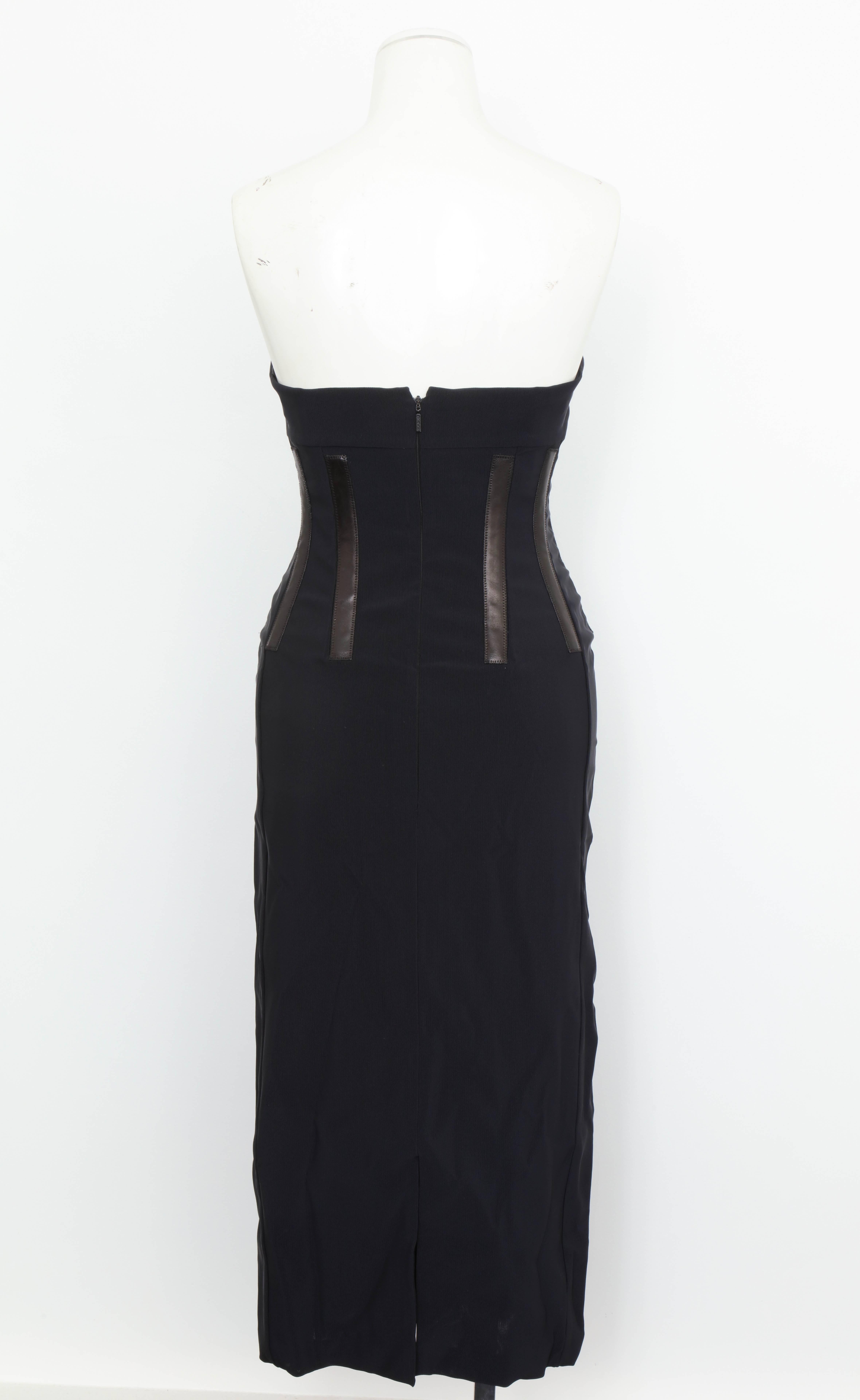 Women's Gucci Black Tube Corset Dress with Leather Inserts For Sale