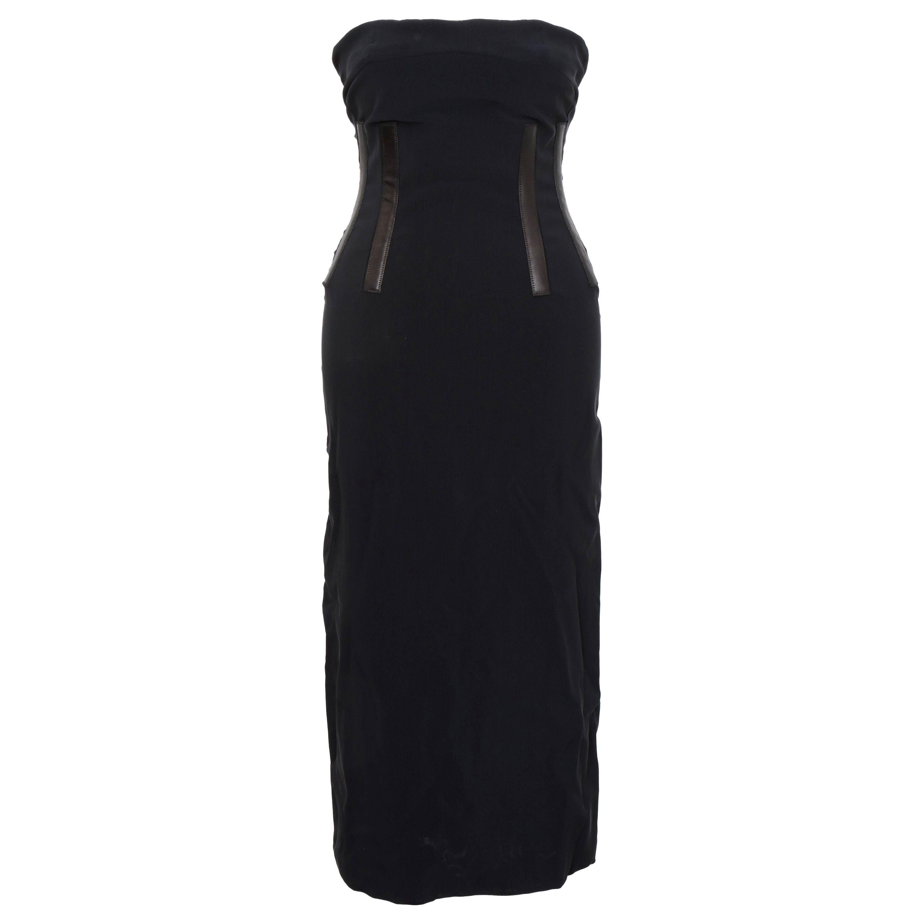 Gucci Black Tube Corset Dress with Leather Inserts For Sale