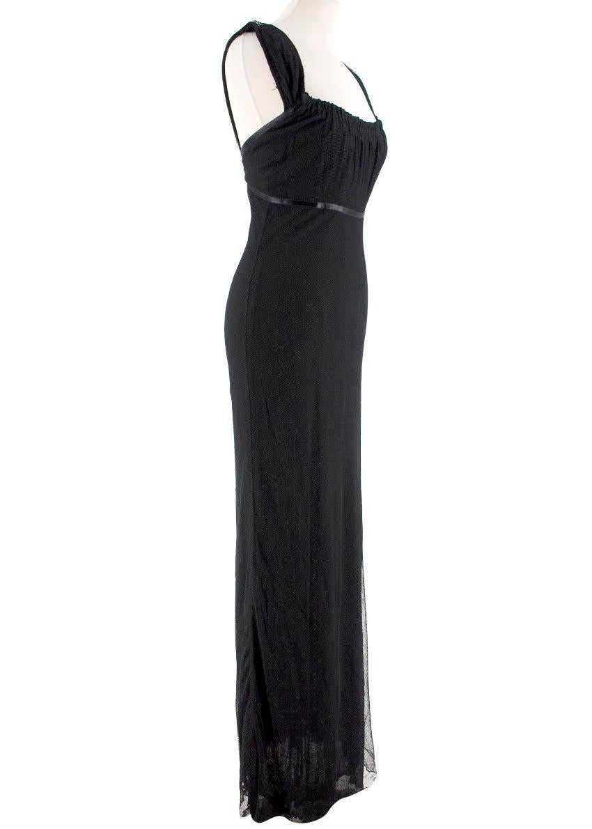 Gucci black-tulle gown

- Black, tulle
- Square gathered elasticated neckline, wide shoulder straps 
- Empire waist, black satin trim 
- Black black satin bow 
- Concealed side-zip fastening 
- Black jersey lining



100% viscose.

This item has no