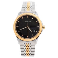 Gucci Black Two Tone Stainless Steel G-Timeless 126.4 Men's Wristwatch 38 mm