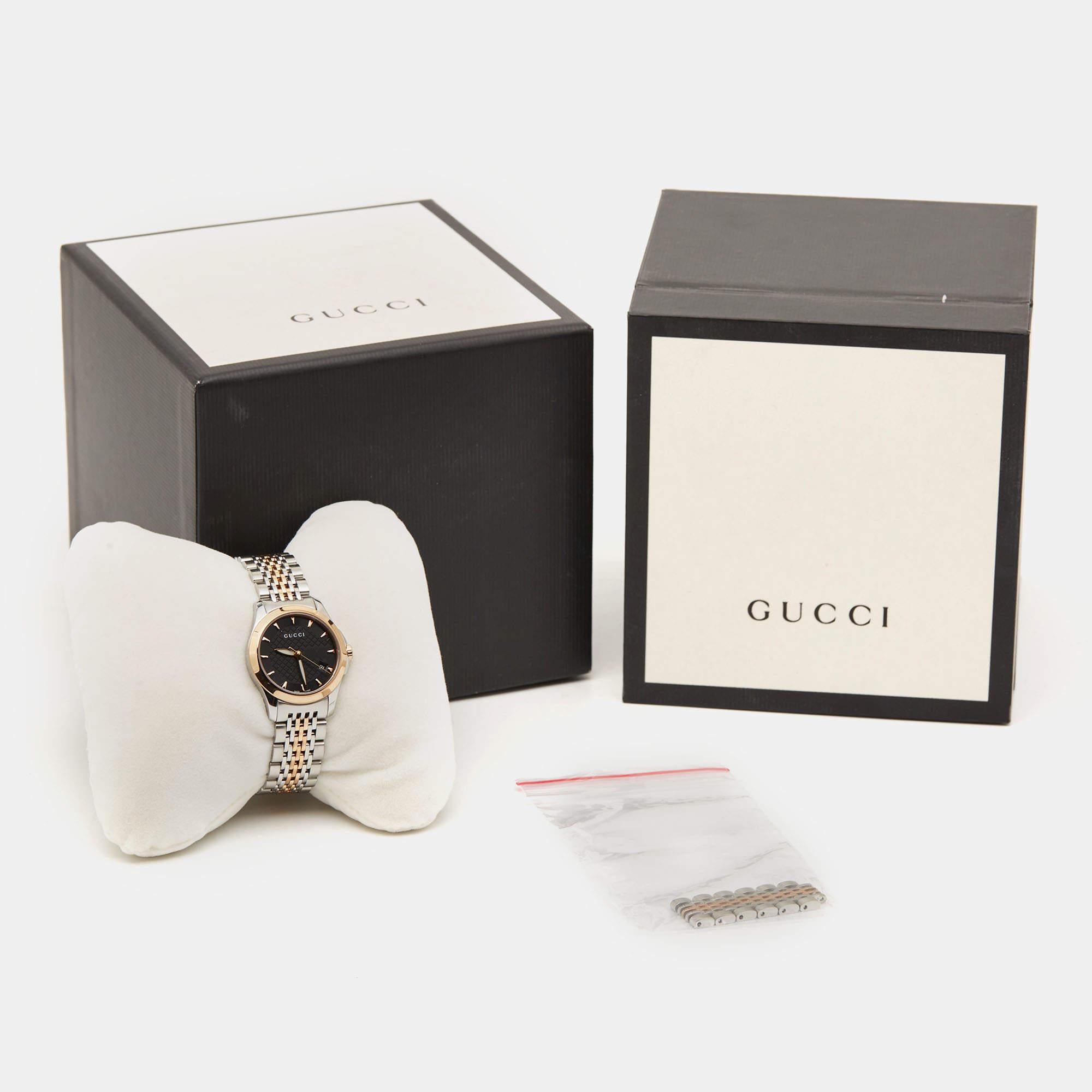 Gucci Montre-bracelet femme G-Timeless en acier inoxydable bicolore noir 27 mm 5