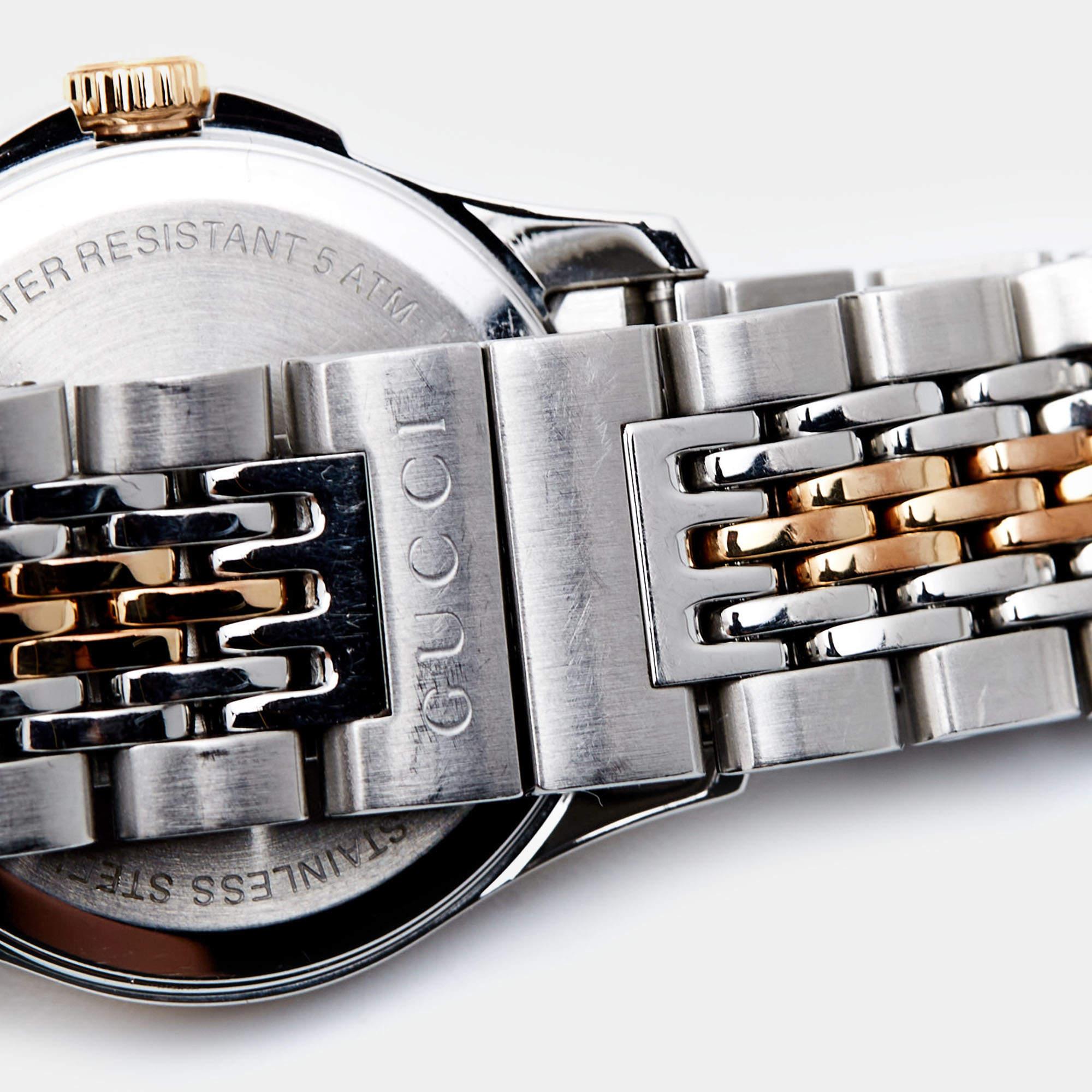 Contemporain Gucci Montre-bracelet femme G-Timeless en acier inoxydable bicolore noir 27 mm