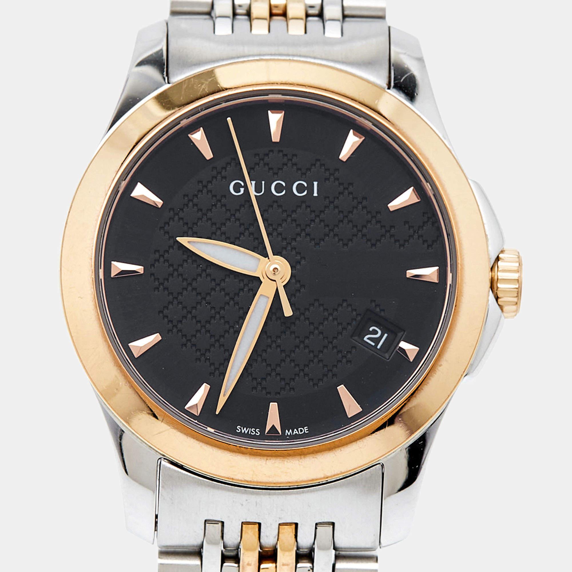  Gucci Montre-bracelet femme G-Timeless en acier inoxydable bicolore noir 27 mm Pour femmes 