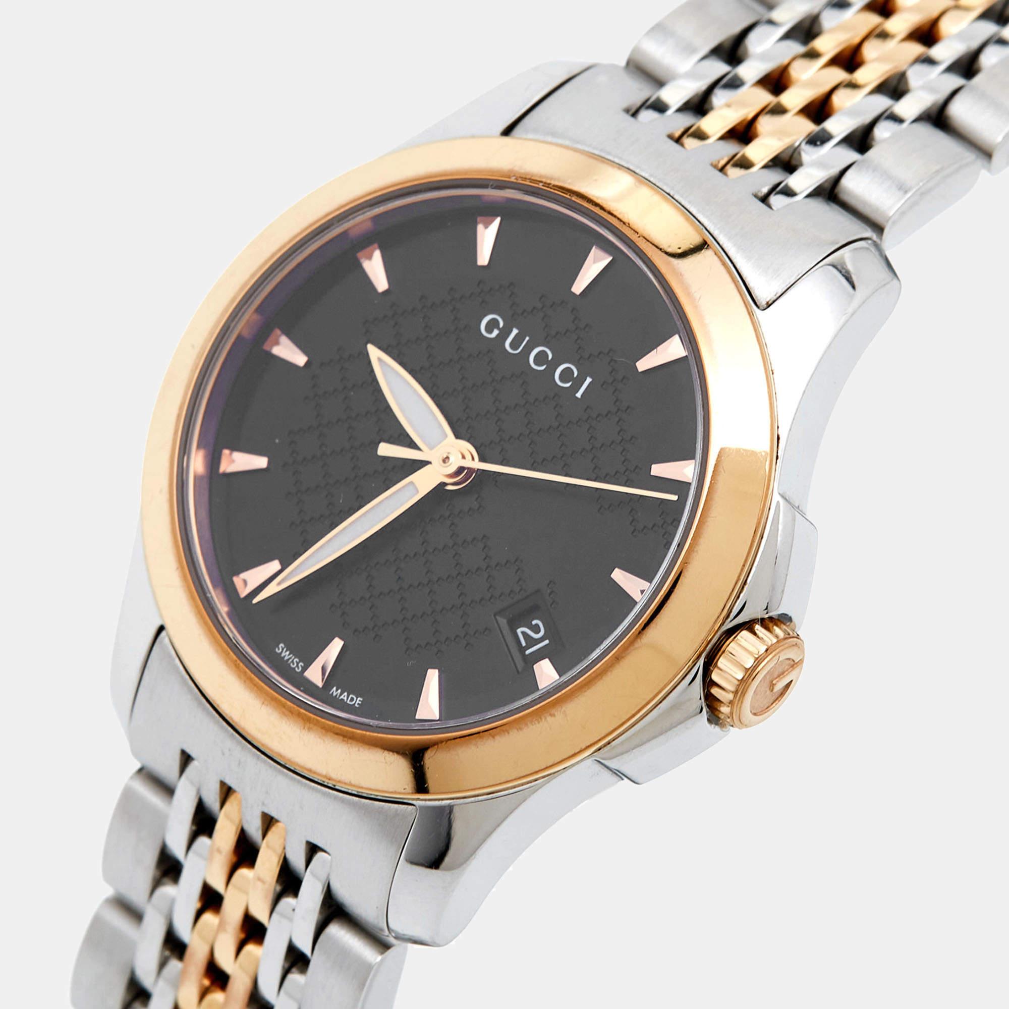 Gucci Black Two-Tone Stainless Steel G-Timeless Women's Wristwatch 27 mm For Sale 4