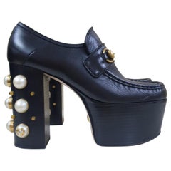 Gucci Black Vegas Pearl Studded Platform Loafer 