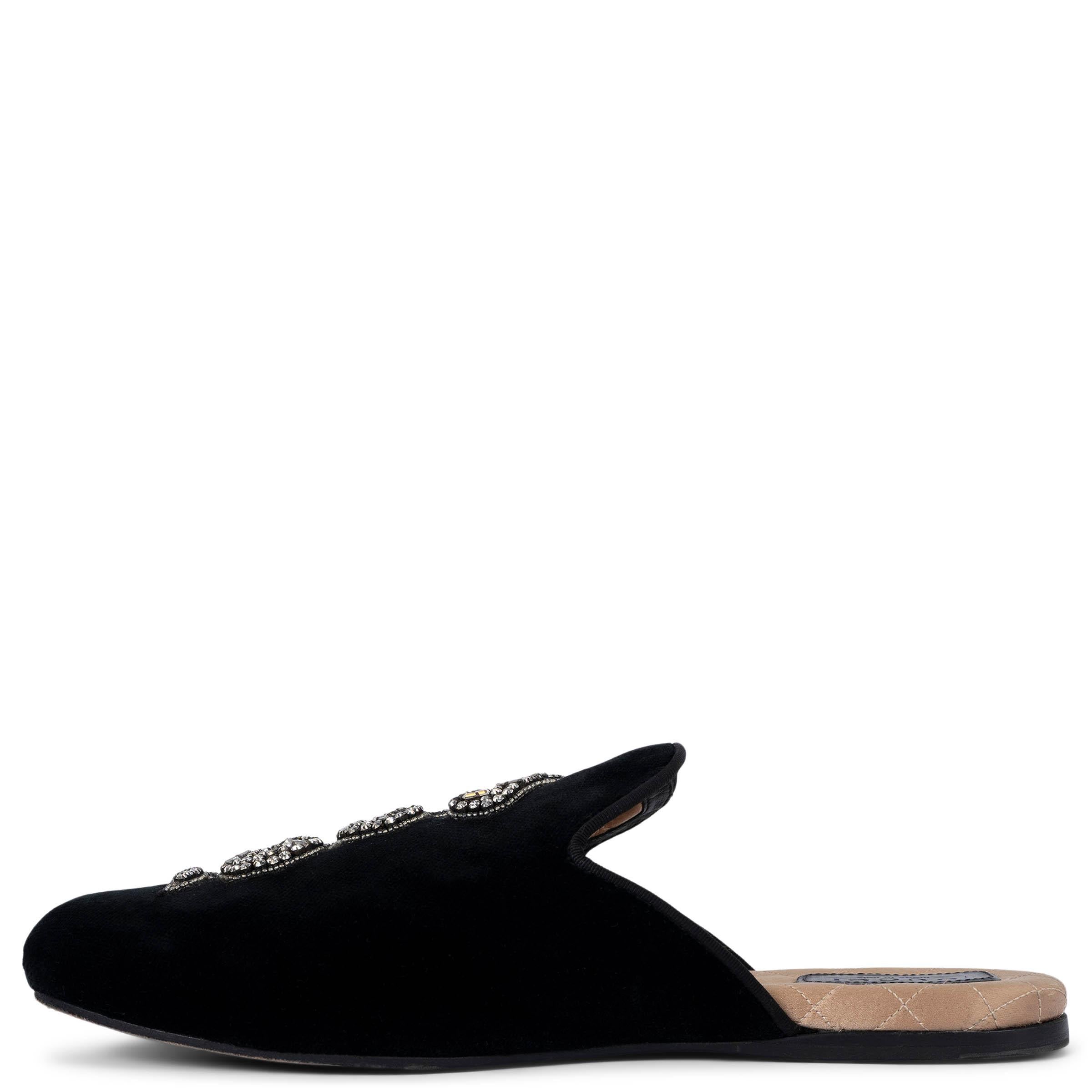 GUCCI terciopelo negro 2017 LAWRENCE CRYSTAL SNAKE Chanclas Zapatillas Zapatos 38 Negro en venta