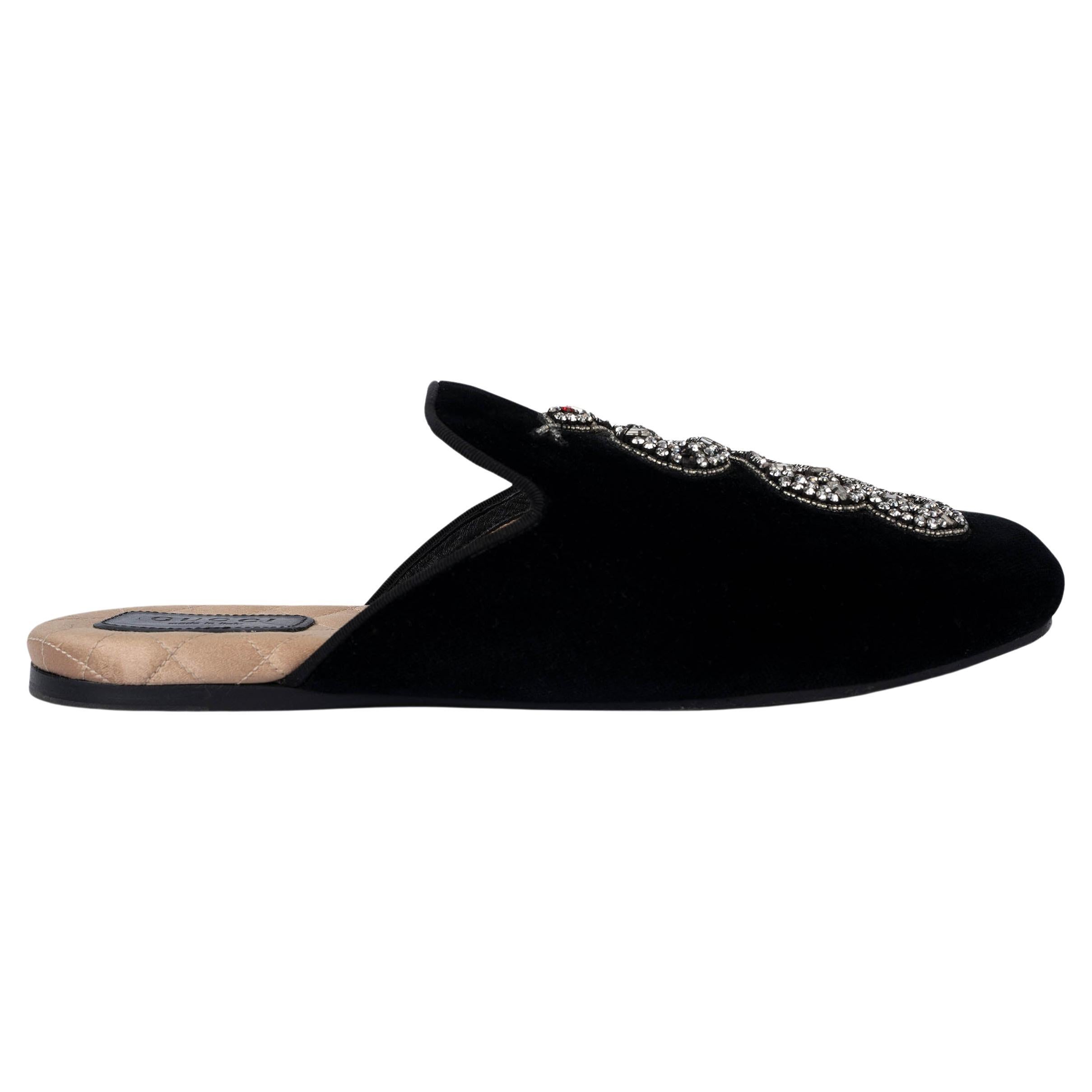 GUCCI terciopelo negro 2017 LAWRENCE CRYSTAL SNAKE Chanclas Zapatillas Zapatos 38 en venta