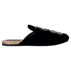 GUCCI Schwarzer Samt 2017 LAWRENCE CRYSTAL SNAKE Slippers Flats Schuhe 38