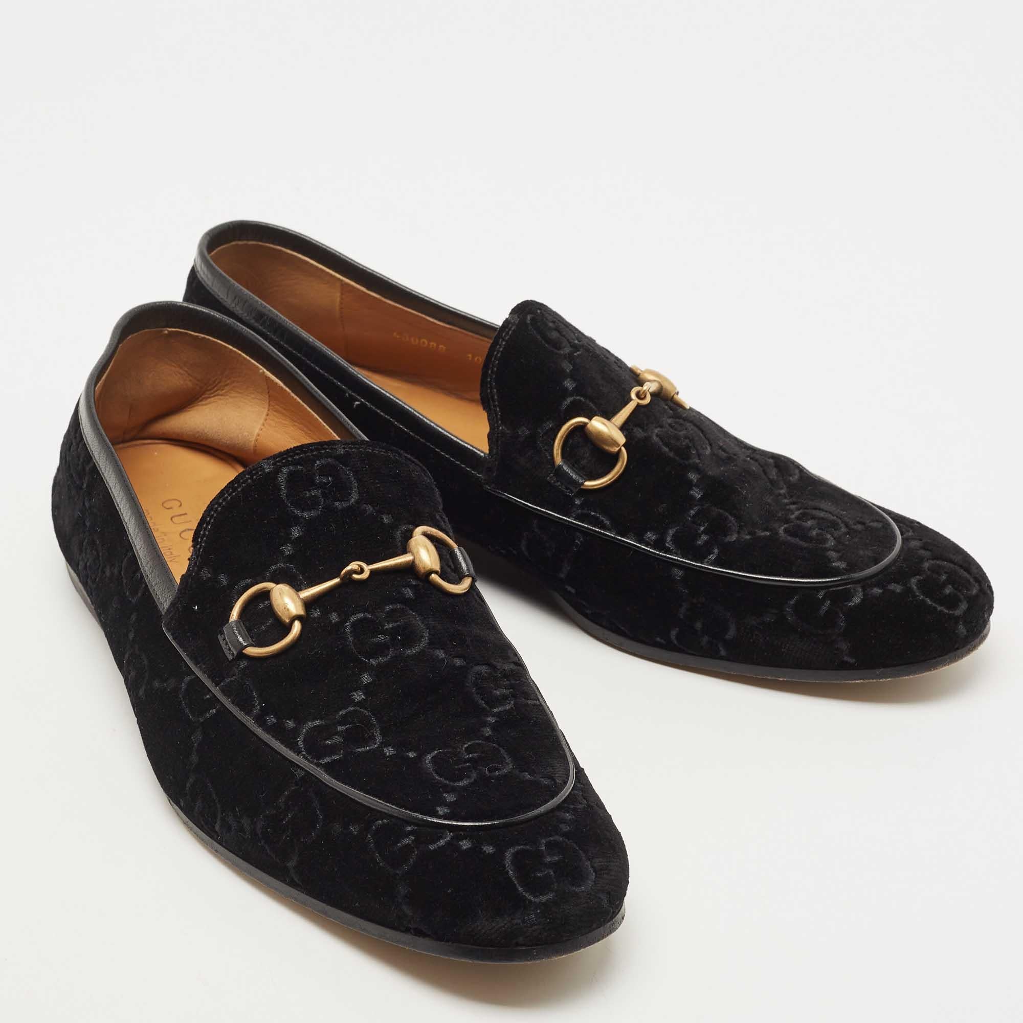 Women's Gucci Black Velvet and Leather Jordaan Loafers Size 44