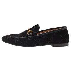 Gucci Black Velvet and Leather Jordaan Loafers Size 44