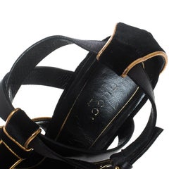 Gucci Black Velvet and Leather Malika Strappy Sandals Size 37.5