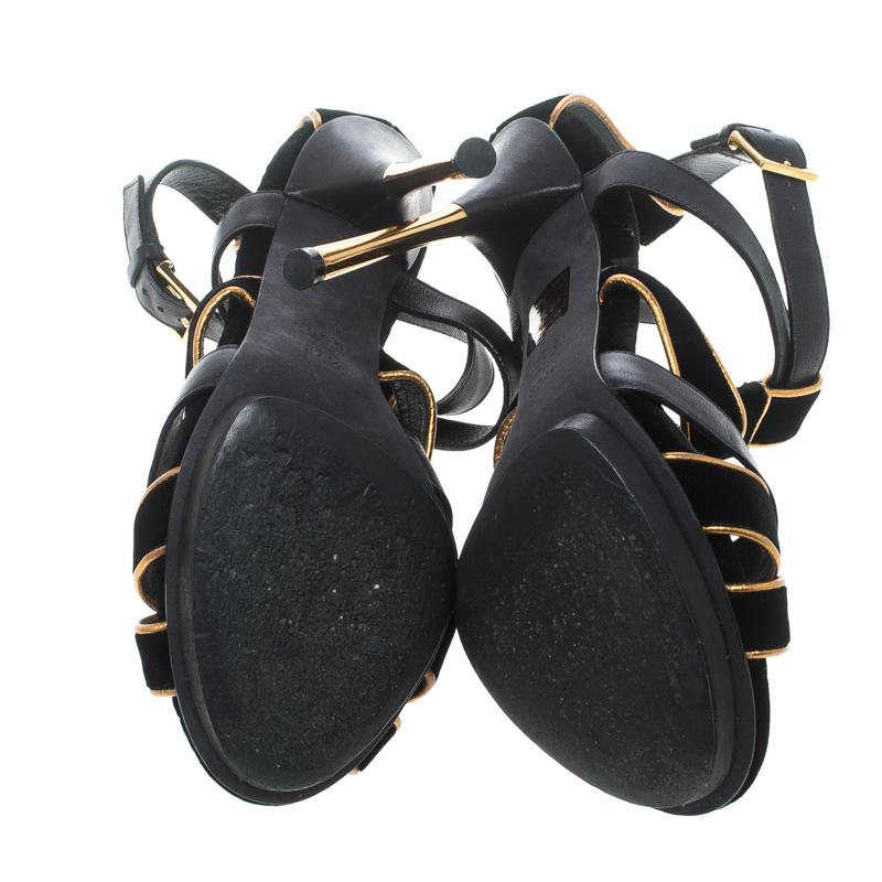 Gucci Black Velvet and Leather Malika Strappy Sandals Size 37.5 1