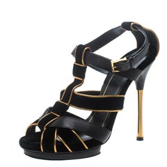 Gucci Black Velvet and Leather Malika Strappy Sandals Size 37.5