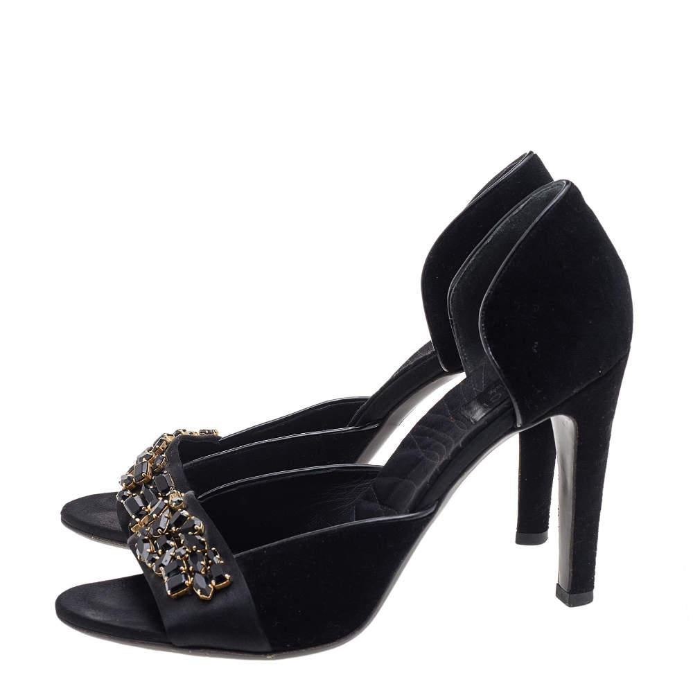 Women's Gucci Black Velvet And Satin Embellished Open Toe D'orsay Pumps Size 41