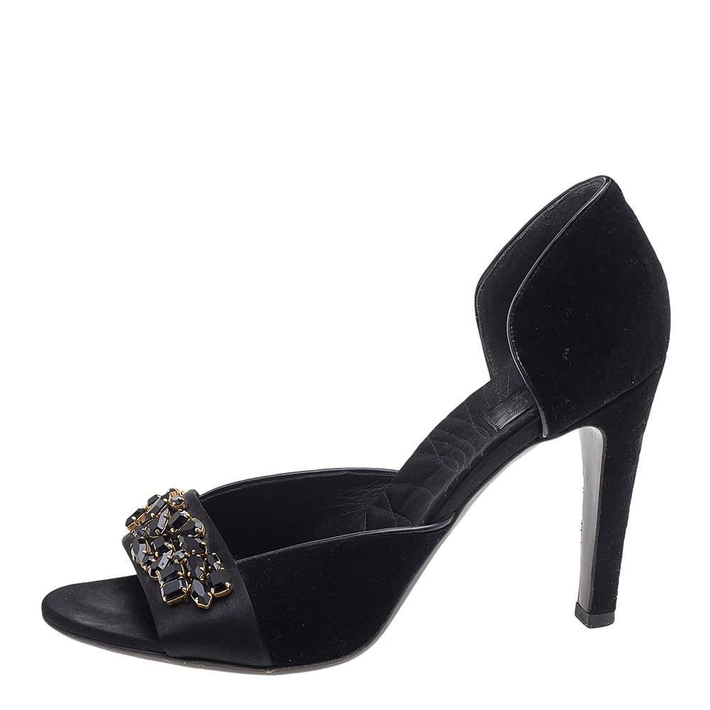 Gucci Black Velvet And Satin Embellished Open Toe D'orsay Pumps Size 41 1