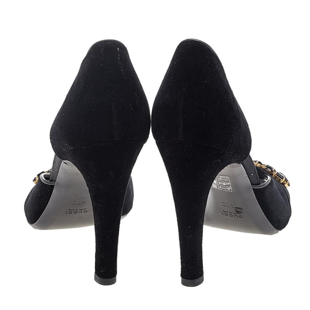 Gucci Black Velvet And Satin Embellished Open Toe D'orsay Pumps Size 41 2