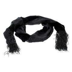 Gucci Black Velvet and Satin Guccissima Pattern Tassel Detail Scarf