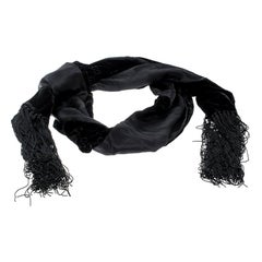 Gucci Black Velvet and Satin Guccissima Pattern Tassel Detail Scarf