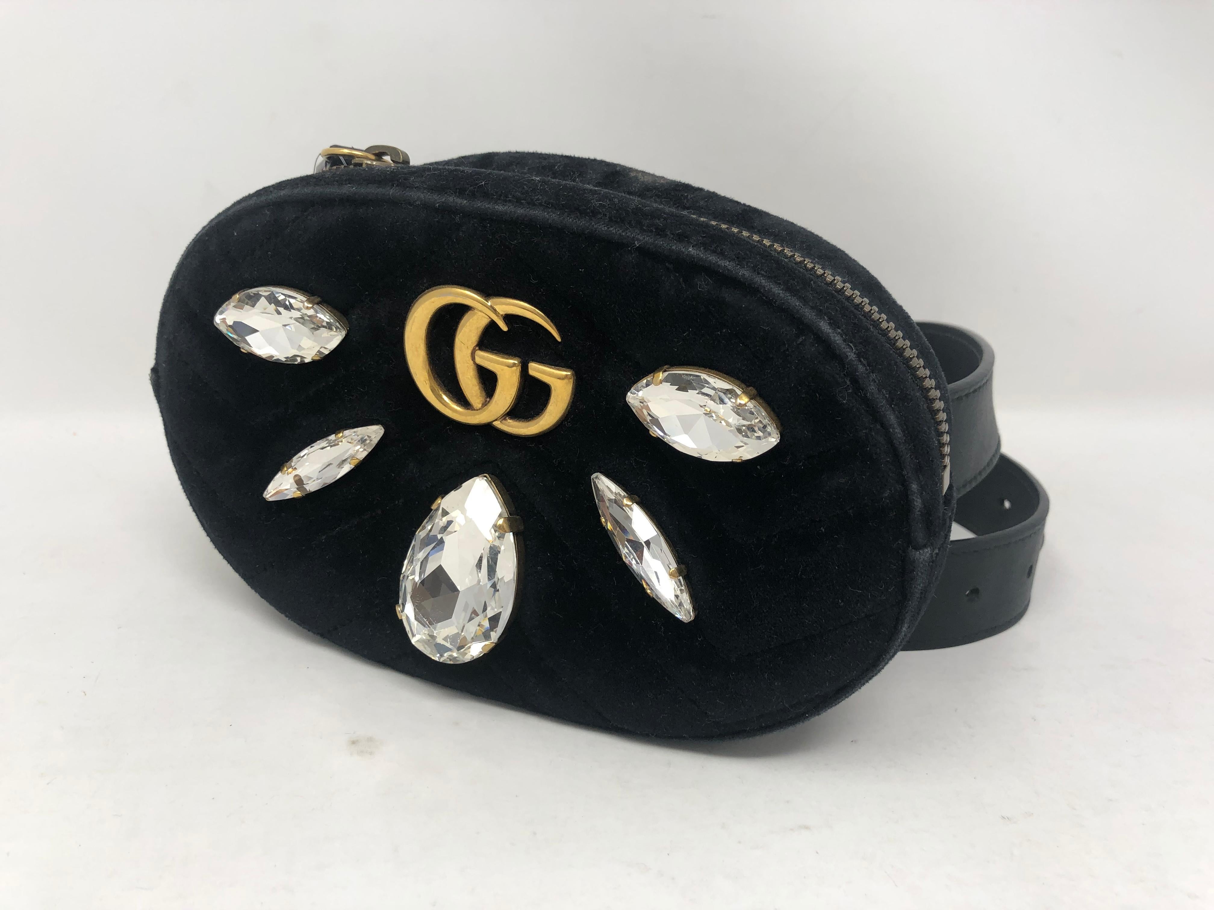 Women's or Men's Gucci Black Velvet Crystals Bum Bag 