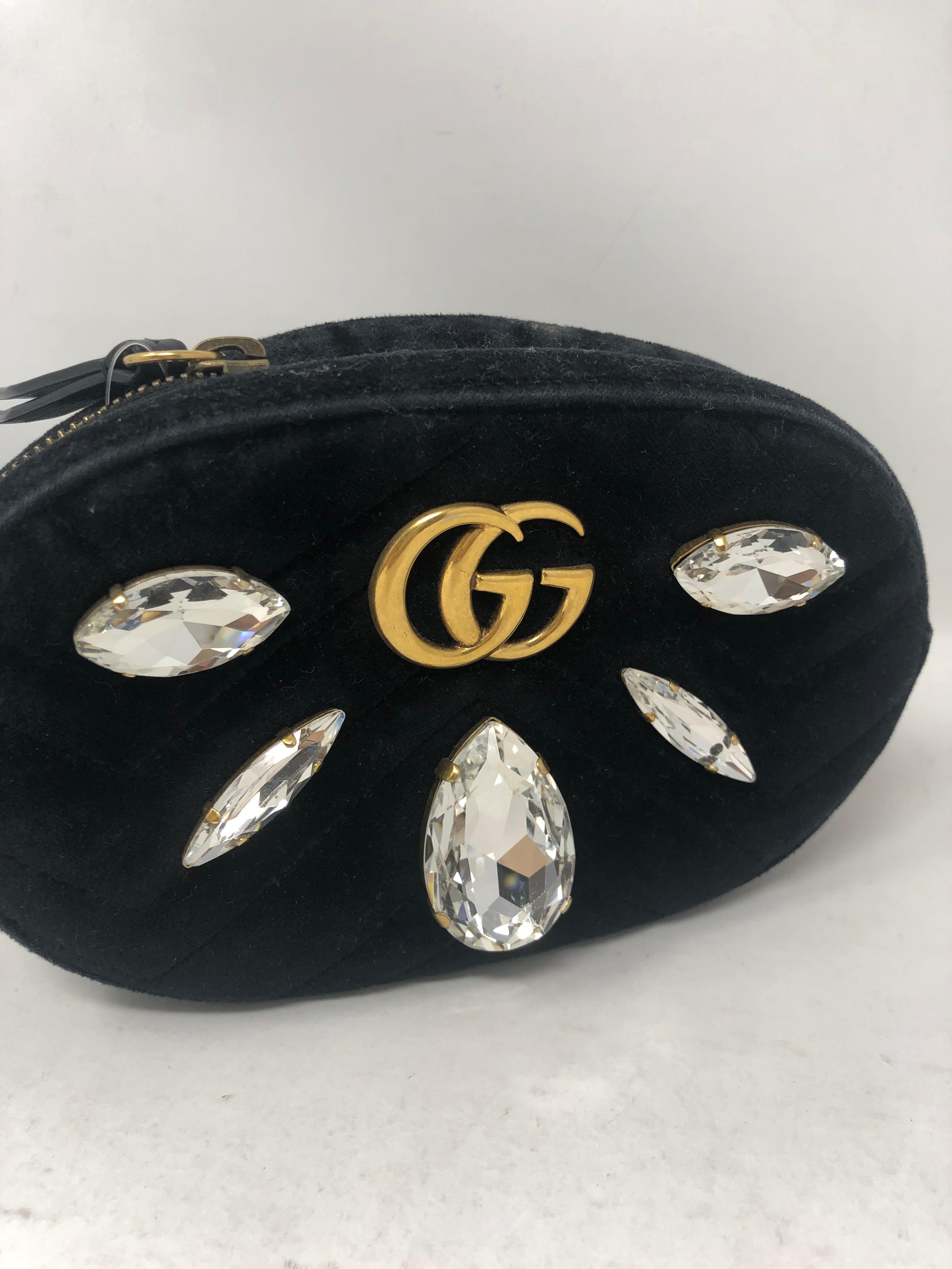 Gucci Black Velvet Crystals Bum Bag  3