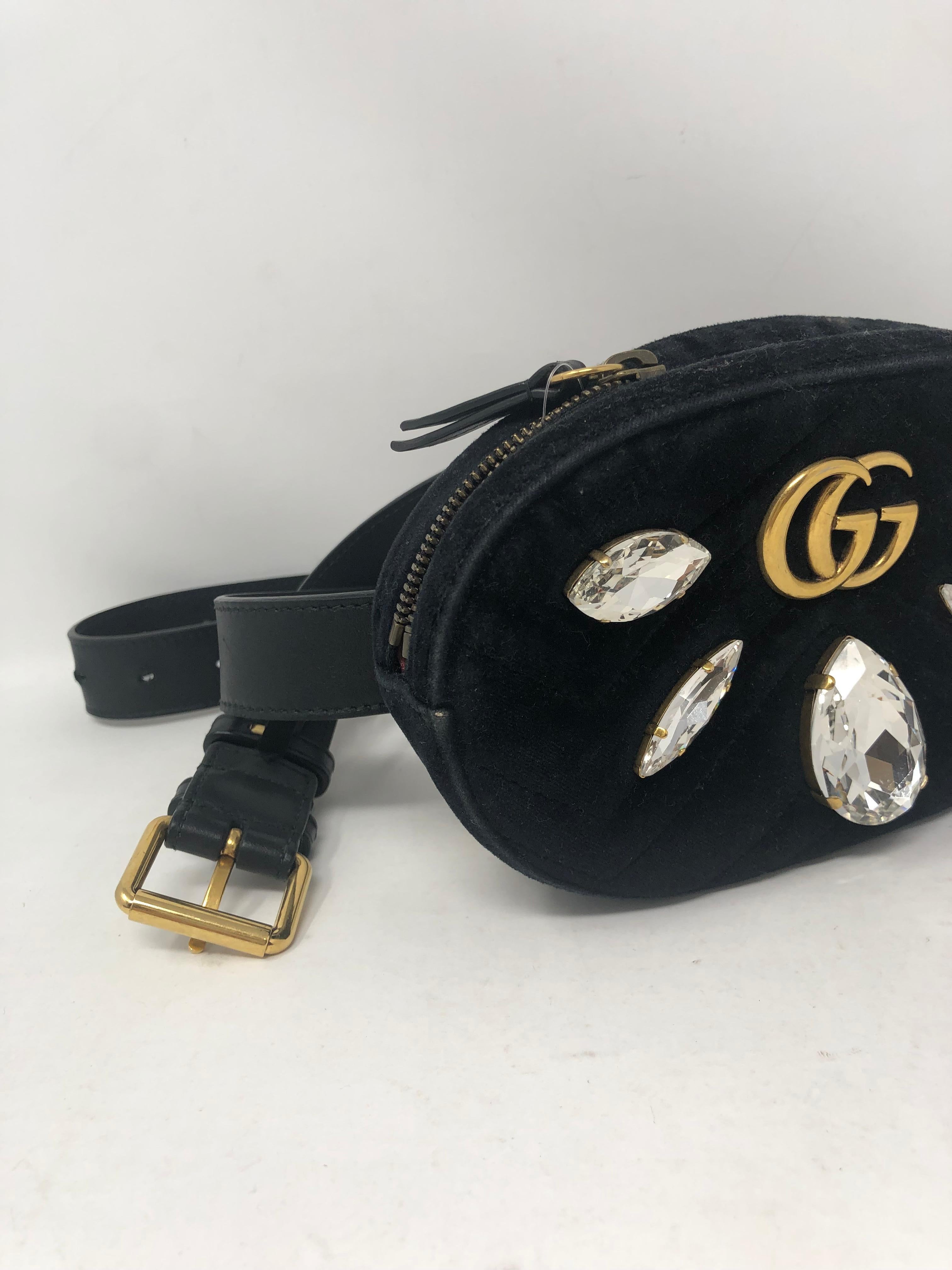 Gucci Black Velvet Crystals Bum Bag  4