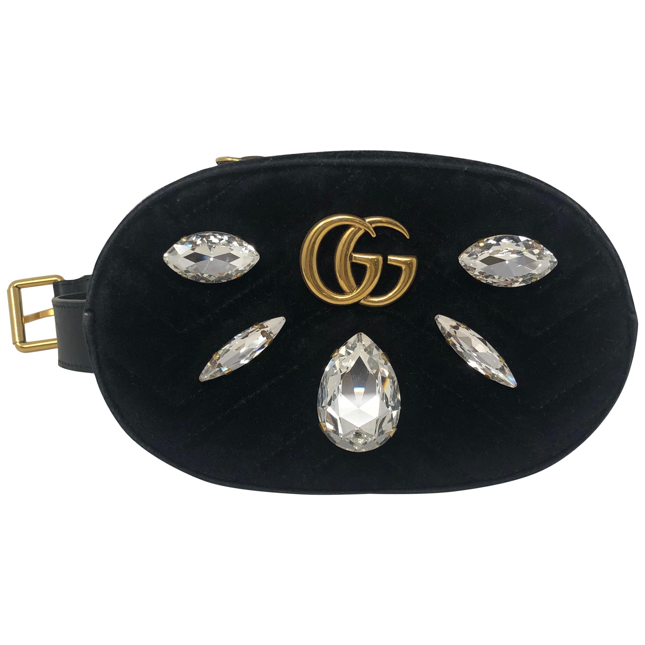 Gucci Black Velvet Crystals Bum Bag